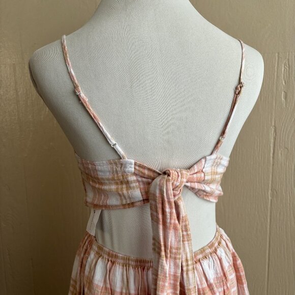 American Eagle Linen Blend Cutout Plaid Boho Mini Sundress NEW - Picture 11 of 15